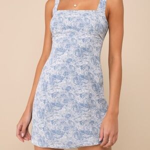 NWT Lulus Exuberant Chicness Blue Floral Sleeveless Mini Dress - Size M